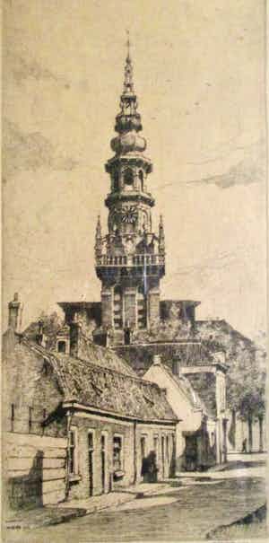 Hendrikus Roodenburg - Ingelijste ets Haarlem verkocht voor € 35!