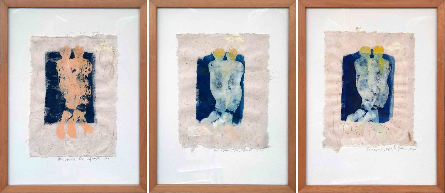 Buy Marijke Vijfhuizen - set van 3x monotype - INGELIJST - 25678? Bid from 75!