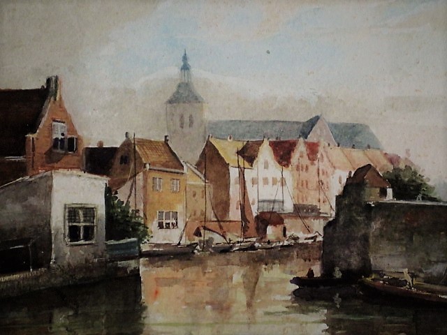 Niet of onleesbaar gesigneerd - 19e Eeuwse Aquarel "vestiging Stad aan het water" gesigneerd  kopen? Bied vanaf 1!