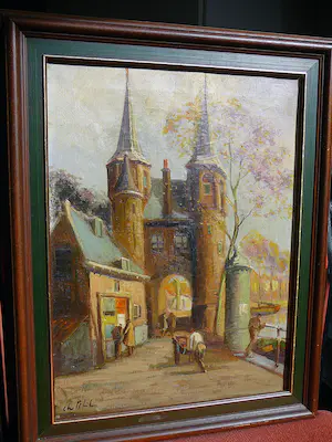 Charles Petit - Oosterpoort Delft circa 1935 -olieverf op doek- kopen? Bied vanaf 45!