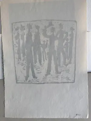 Willi Dirx - Menschen im Schnee, Holzschnitt, 1964 kopen? Bied vanaf 45!
