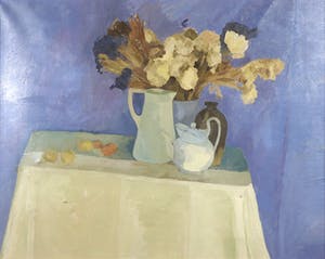 Rob Loos - Olieverf op doek, Tafel met droogbloemen - Ingelijst kopen? Bied vanaf 1!