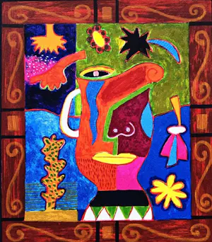 Clemens Briels - Kleurenzeefdruk VASE WITH FLOWERS AT THE SIDES Handgesigneerd kopen? Bied vanaf 110!