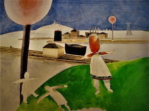 Henri de Haas - Karakteristieke Surrealistische Gouache "de Wandeling" gesigneerd 1971 GROOT! kopen? Bied vanaf 30!