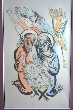 Charles Eyck - Christelijke scene - fraai ingelijste kleurenlitho - extra: schetsboek kopen? Bied vanaf 75!