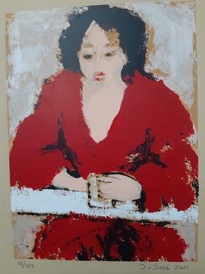 Jose van Gool - Lezende dame in rode jurk kopen? Bied vanaf 35!