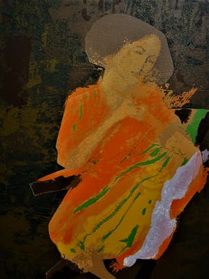 Niet of onleesbaar gesigneerd - Bijzonder Zuid-Amerikaans Aquarel / Collage "Moeder en Kind" kopen? Bied vanaf 1!