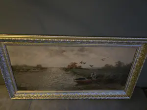 Cornelis Waterman - Water landschap man in boot en opvliegende ganzen kaufen? Bieten Sie von 90!