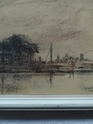 Poppe Damave - Ingelijste pasteltekening , Schalkwijk, Haarlem kopen? Bied vanaf 1!