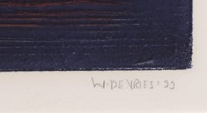 Willem de Vries - Houtsnede, Settlement - Ingelijst kopen? Bied vanaf 40!
