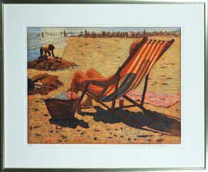 Marcel Schellekens - Ets/Aquatint , Aan het strand - Ingelijst verkocht voor € 100!