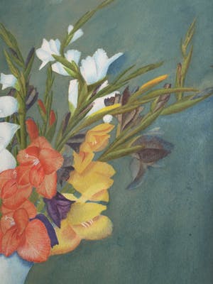 Niet of onleesbaar gesigneerd - Ingelijste gouache , “Bloemen in Vaas” - 1943 kopen? Bied vanaf 1!