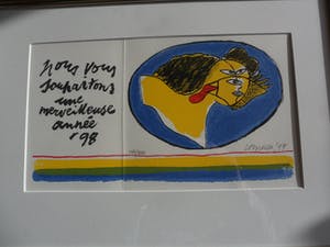 Corneille - Litho, Tekst, " Nous vous souhaitons une merveilleuse annee 1998 ". kopen? Bied vanaf 150!