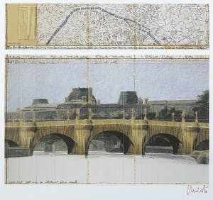 Christo - Handgesigneerd exemplaar The Pont Neuf Wrapped met stukje stof - Ingelijst kopen? Bied vanaf 1!