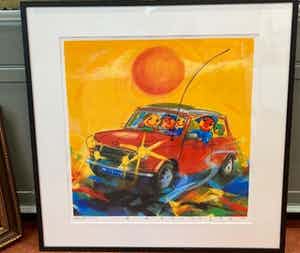Ad Verstijnen - Zeefdruk, Austin 7 - Ingelijst (groot) verkocht voor € 70!