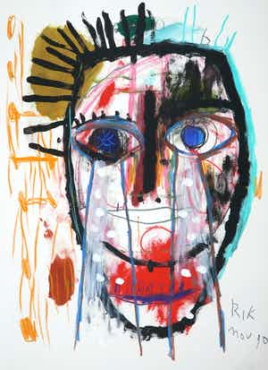 Rik van Iersel - Gemengde techniek op papier, Portret verkocht voor € 150!