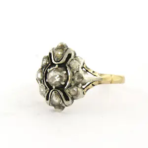 14k geel goud met zilver ring met roos geslepen diamant tot. 0.20ct kopen? Bied vanaf 230!