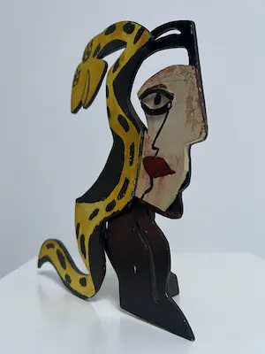 John Lie a Fo - Uniek houten sculptuur | 'Figuur met slang' | 1997 (ZELDZAAM) kopen? Bied vanaf 1!