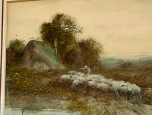 Frederick Hines - landelijk Victoriaans schilderij van schaapskudde kopen? Bied vanaf 145!
