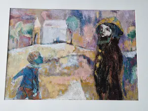 Niet of onleesbaar gesigneerd - Grote gouache op papier "personen in landschap" gesigneerd kopen? Bied vanaf 1!