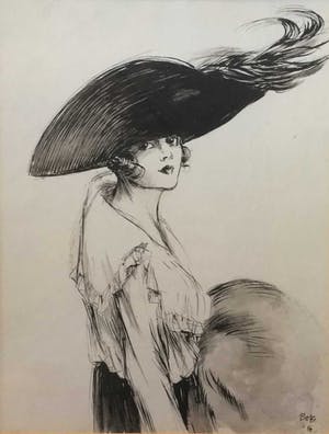 Niet of onleesbaar gesigneerd - C3749-48 - Dame met hoed kopen? Bied vanaf 10!