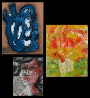 Pieter Haan - Acryl op board, Lot van drie voorstellingen in diverse thema's kopen? Bied vanaf 1!