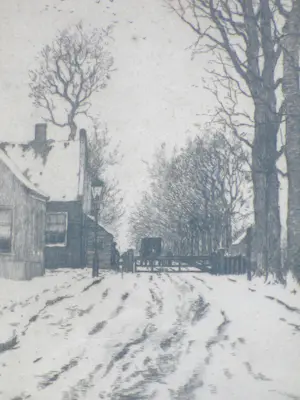 Hendrikus Roodenburg - Winter 1913, tol bij Wijkerbrug, Voorburg - Ets kopen? Bied vanaf 60!