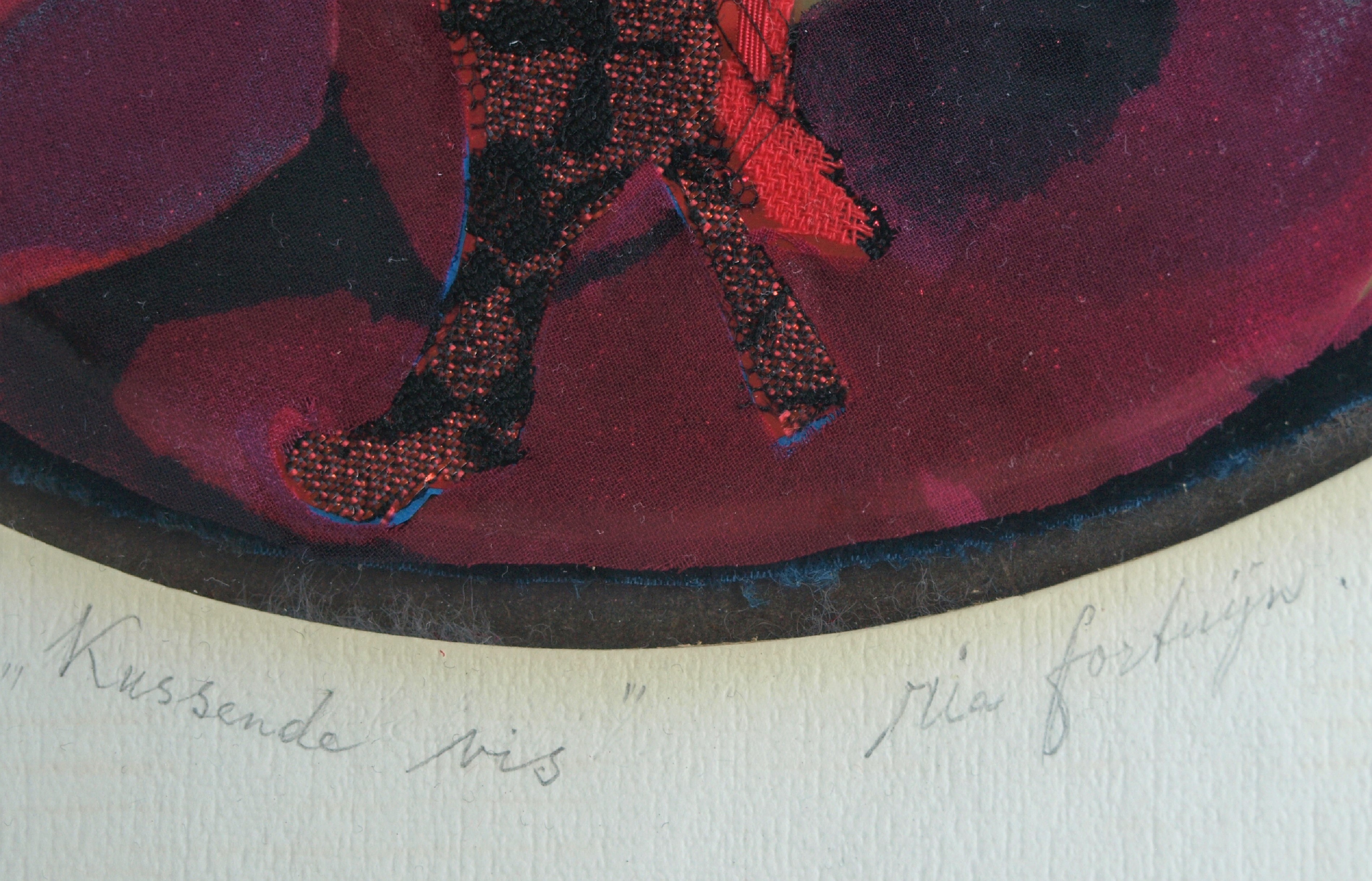 Ria Fortuijn - Kussende vis – Textiel – gesigneerd & ingelijst  kopen? Bied vanaf 15!