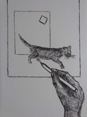 Roger Raveel - KAT IN VIERKANT / ZW-W ETS / 39x27cm / SIG / 2010 kopen? Bied vanaf 275!