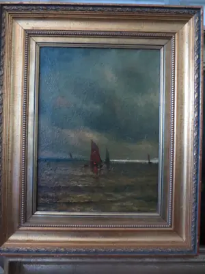 Alfred Stevens - (1823-1906) Zeegezicht Zeilboten kopen? Bied vanaf 250!