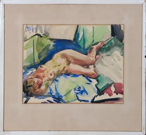 Edmond Wingen - Aquarel, Liggend naakt - Ingelijst kopen? Bied vanaf 100!