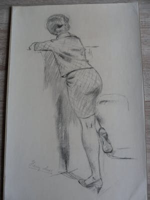 Harry Maas - Potloodtekening . poserende (school)meisje. kopen? Bied vanaf 70!