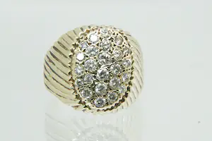 70 - Vintage 14krt geel-gouden pavé ring met 24 briljant gesl. (1.20ct) diamant kopen? Bied vanaf 470!