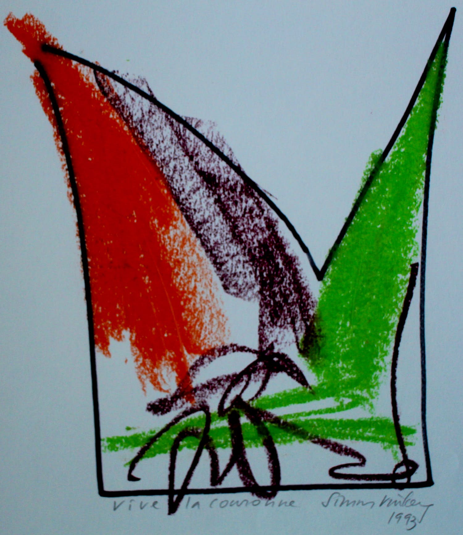 Simon Vinkenoog - Krijttekening: Vive la couronne - 1993 verkocht voor € 150!