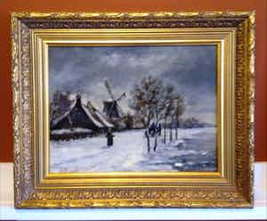 Niet of onleesbaar gesigneerd - Hollandse School (20e eeuw) - gesigneerd - Hollandse lucht boven winterlandschap verkocht voor € 1!