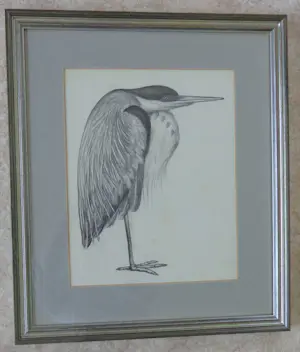 Jan Bezemer - BLAUWE REIGER / ZW-W LITHO / 50x43cm / KADER / SIG kopen? Bied vanaf 45!