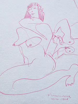 AcheterTheo Beerendonk - jaren 60 - rode inkt tekening - 3 naakte dames in liefdesspel - gesigneerd? Enchérissez de 58!