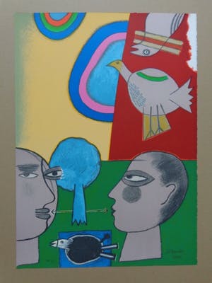 Corneille - HOOFDEN & VOGELS / KLEURLITHO / 70x50cm / SIG / 2001 kopen? Bied vanaf 175!