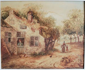 Niet of onleesbaar gesigneerd - ingelijste gesigneerde aquarel - boerenhoeve met figuren, 18/19e Eeuw kopen? Bied vanaf 1!