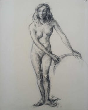 Hendrikus J. Eshuys - Naakt. Portret staande vrouw. kopen? Bied vanaf 35!