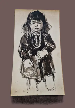 Jan Mensinga - grote jaren 50 sepia oostind. inkt op karton "meisje" potloodgesigneerd kopen? Bied vanaf 41!