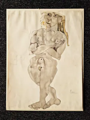 Niet of onleesbaar gesigneerd - Jaren 50 inkt tekening - grotesk vrouwelijk naakt - potloodgesigneerd kopen? Bied vanaf 1!