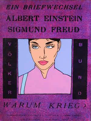 Jan Bollaert - Gemengde techniek op board, Warum Krieg? verkocht voor € 60!