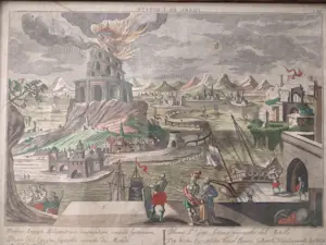 Georg Balthasar Probst - Zicht op de brandende toren van Alexandrië in Egypte kopen? Bied vanaf 75!