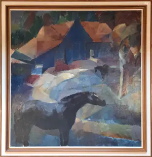 Jan Groenestein - GROOT olieverf op doek - Boerderij met Paarden - 323-B kopen? Bied vanaf 490!