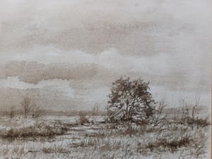Jos Leurs - Landschap (sepia tekening) kopen? Bied vanaf 45!