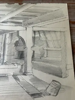 Herman Bieling - Tekening/studietekening Kralingseplas en Verso boeren interieur kopen? Bied vanaf 40!