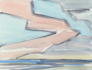 Paul Overhaus - Aquarel, Roze wolk - Ingelijst kopen? Bied vanaf 50!