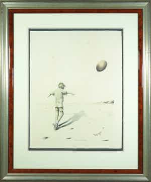 Wim Mast de Gooijer - Potlood, Zonder titel (Kind met ballon) - Ingelijst verkocht voor € 1!