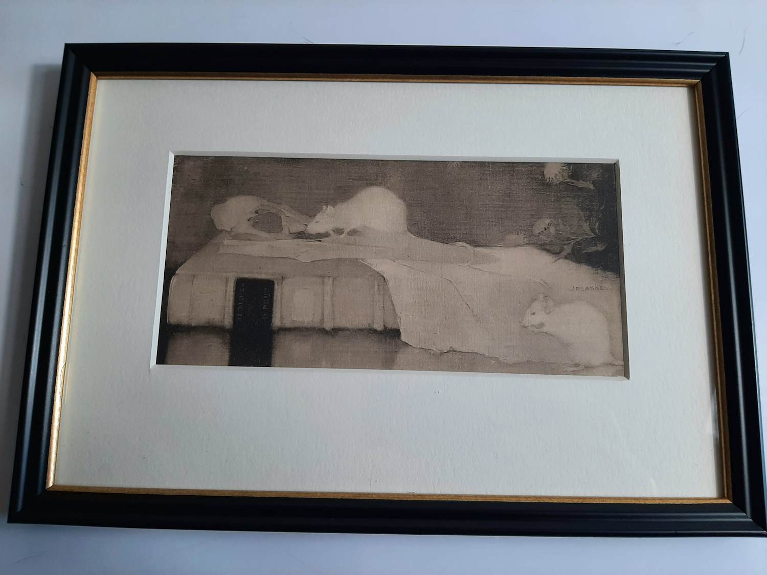 Jan Mankes - Heliogravure " Witte muizen op perkamenten boek " verkocht voor € 120!